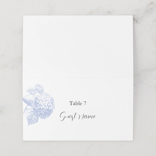 Plaats & escortkaart met Hydrangea Plaatskaartje (Buitenkant ongevouwen)