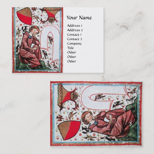 PLAATS IN DE GARDEN VAN VOGELS Medieval Miniatuur Visitekaartje (Voorkant / Achterkant)