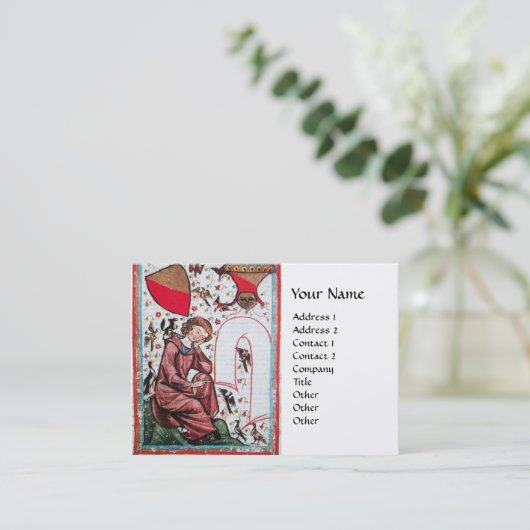 PLAATS IN DE GARDEN VAN VOGELS Medieval Miniatuur Visitekaartje (Staand voorkant)