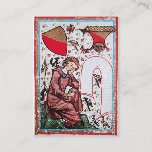 PLAATS IN DE GARDEN VAN VOGELS Medieval Miniatuur Visitekaartje (Achterkant)