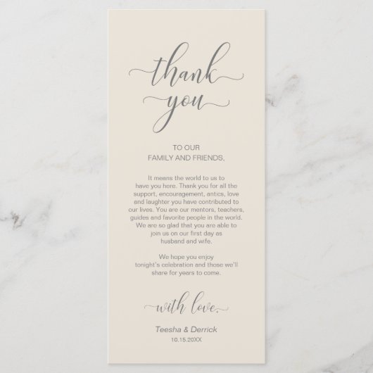 Plaats instellen Dank u, Elegant Cream Grey Kaart (Voorkant)