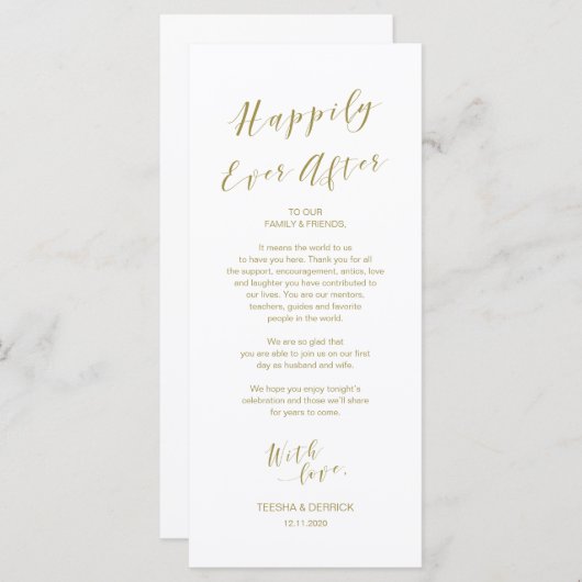 Plaats Instelling Bedankt kaart, modern Script Gol Programmakaart (Voorkant / Achterkant)