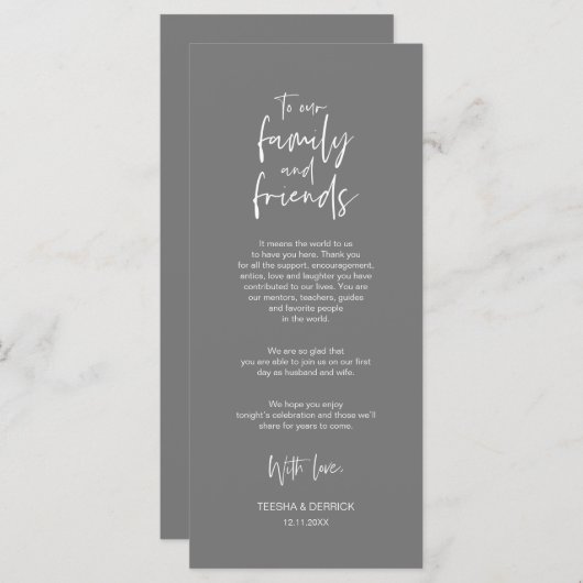 Plaats instelling Dank u, minimalistische donkergr Programmakaart (Voorkant / Achterkant)