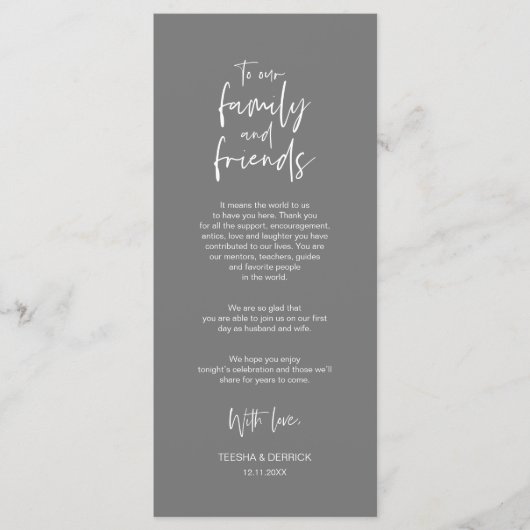 Plaats instelling Dank u, minimalistische donkergr Programmakaart (Voorkant)