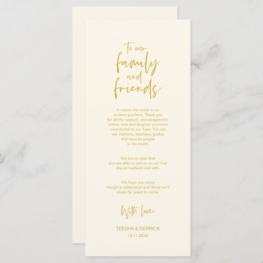 Plaats instelling Dank u, minimalistische gouden K Programmakaart (Voorkant / Achterkant)