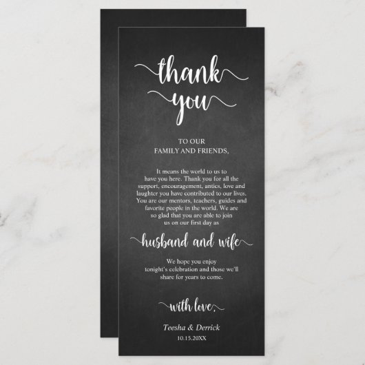 Plaats instelling Dank u, rustieke schoolbord Kaar Programmakaart (Voorkant / Achterkant)