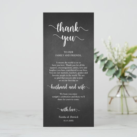 Plaats instelling Dank u, rustieke schoolbord Kaar Programmakaart (Staand voorkant)