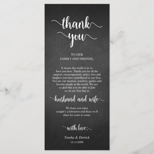 Plaats instelling Dank u, rustieke schoolbord Kaar Programmakaart (Voorkant)