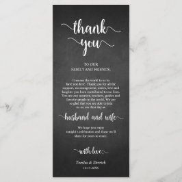 Plaats instelling Dank u, rustieke schoolbord Kaar Programmakaart