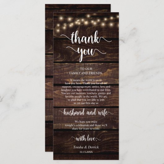 Plaats Instelling Dank u, Rustieke String Lichten Programmakaart (Voorkant / Achterkant)