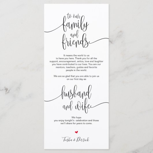 Plaats Instelling Hartelijk dank voor uw huwelijks Programmakaart (Voorkant)