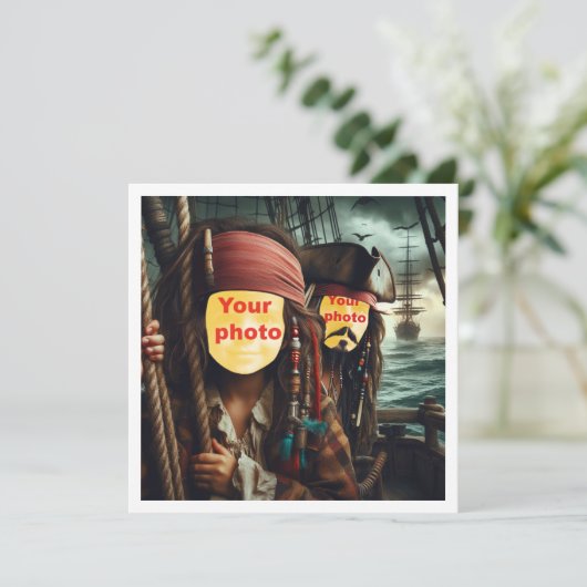 Plaats mijn gezicht in de afbeelding, 2 piraten op kaart (Staand voorkant)