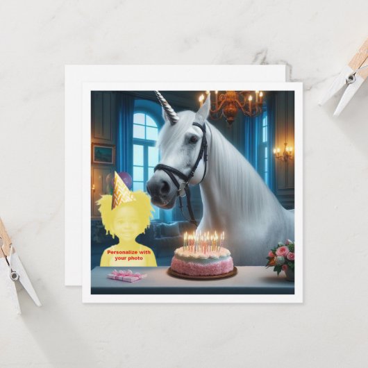 Plaats mijn gezicht in de afbeelding, eenhoorn en  kaart (Voorkant / Achterkant in situ)