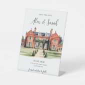 Plaats Save the Date Kaart Trouwlocatie Reclamebord Met Voetstuk (Voorkant)