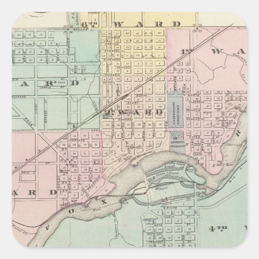 Plaats van Appleton, provincie Outagamie Co Vierkante Sticker (Voorkant)