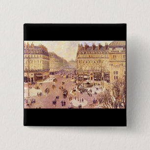 Plaats van Theater Francais, Soleil door Pissaro Vierkante Button 5,1 Cm