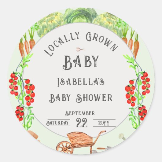 Plaatselijk geteelde Baby, het Baby shower van de  Ronde Sticker (Voorkant)