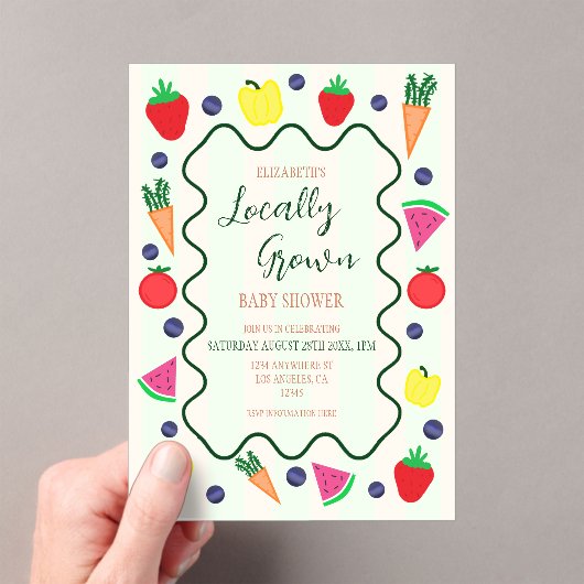 Plaatselijk geteelde Baby shower van de landbouwma Acryl Uitnodigingen (Insitu (Draagbaar))