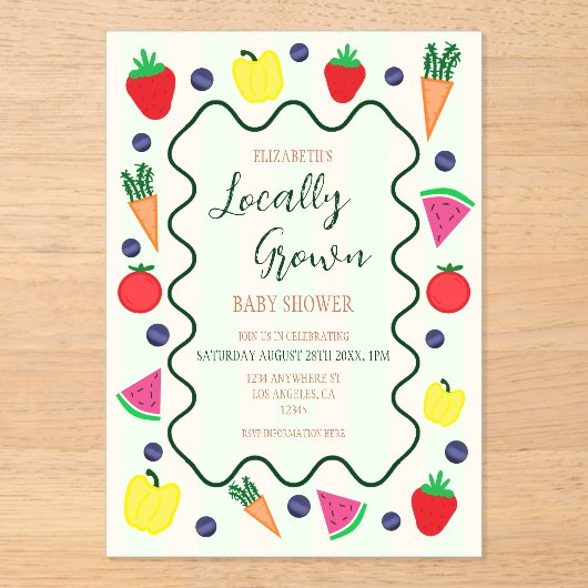 Plaatselijk geteelde Baby shower van de landbouwma Acryl Uitnodigingen (Voorkant)