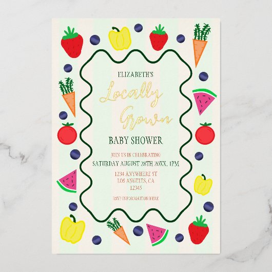 Plaatselijk geteelde Baby shower van de landbouwma Folie Uitnodiging (Voorkant)