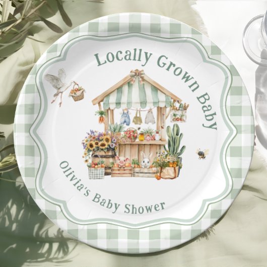 Plaatselijk geteelde Baby shower van de landbouwma Papieren Bordje