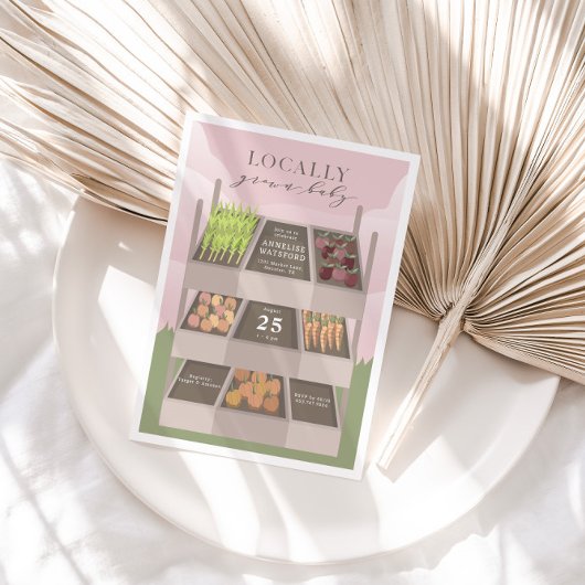 Plaatselijk geteelde roze boerenmarkt Baby shower Kaart
