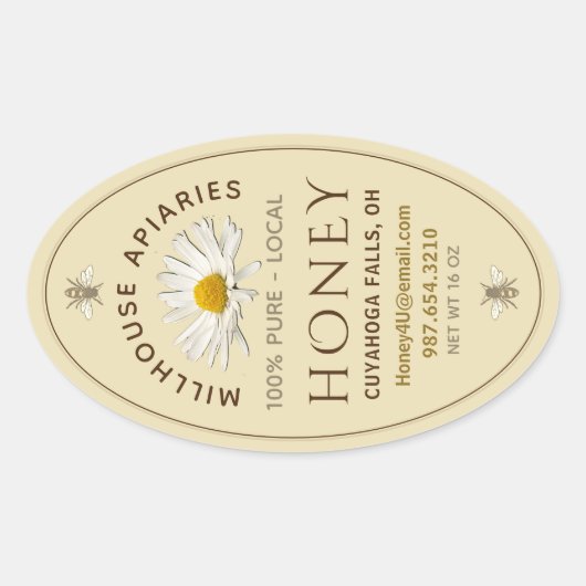 plaatselijke hand-botteling Honey Daisy and Bees Y Ovale Sticker (Voorkant)
