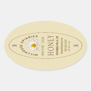 plaatselijke hand-botteling Honey Daisy and Bees Y Ovale Sticker
