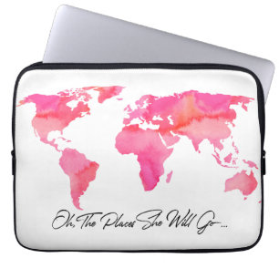 Plaatsen zij zal gaan citeren de Roze Wereldkaart Laptop Sleeve