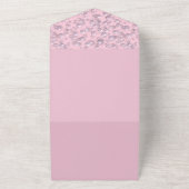 Plaatsers van wit-roze parels op roze fluweel all in one uitnodiging (Buitenkant)