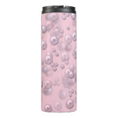 Plaatsers van wit-roze parels op roze fluweel thermosbeker (Achterkant)