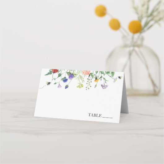 Plaatshouderkaarten met namen van wilde bloemen en plaatskaartje (Voorkant)