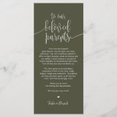 Plaatsinstelling bedankkaart voor geliefde ouders programmakaart (Voorkant)