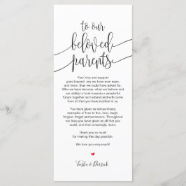 Plaatsinstelling bedankkaart voor geliefde ouders programmakaart