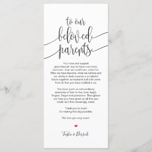 Plaatsinstelling bedankkaart voor geliefde ouders programmakaart