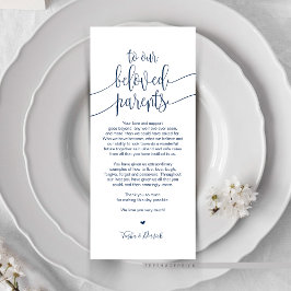 Plaatsinstelling bedankkaart voor geliefde ouders programmakaart