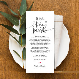 Plaatsinstelling bedankkaart voor geliefde ouders programmakaart