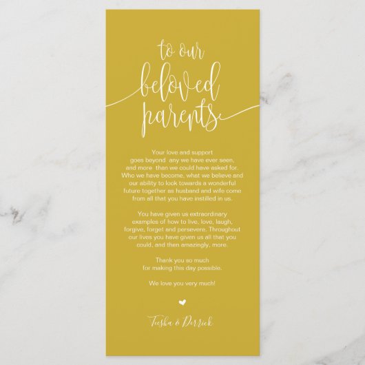 Plaatsinstelling bedankkaart voor geliefde ouders programmakaart (Voorkant)