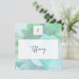 Plaatskaart Bleek Turquoise Roos Tafelsetting Notitiekaartje