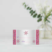 Plaatskaart roze, zilveren glitter Snowflakes Plaatskaartje (Staand voorkant)