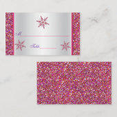 Plaatskaart roze, zilveren glitter Snowflakes Plaatskaartje (Voorkant / Achterkant)