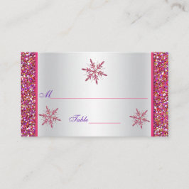 Plaatskaart roze, zilveren glitter Snowflakes Plaatskaartje