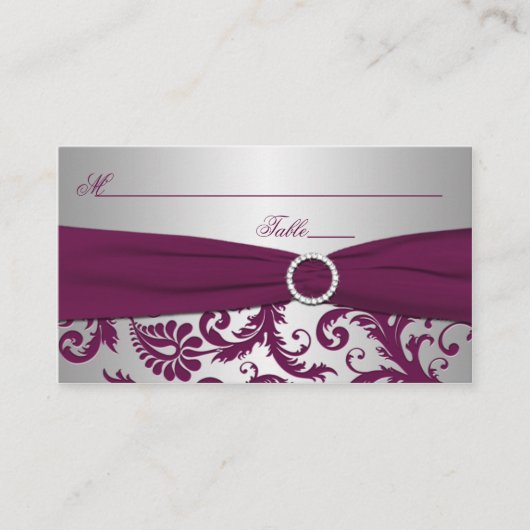 Plaatskaarten Plum en Silver Damask Plaatskaartje (Voorkant)