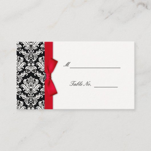 Plaatskaarten van Red Bow Damask Wedding Plaatskaartje (Voorkant)