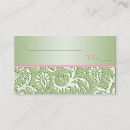 Plaatskaarten voor groene en roze Damask Plaatskaartje (Voorkant)