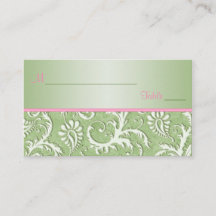 Plaatskaarten voor groene en roze Damask