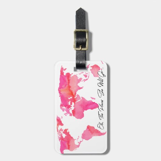 Plaatst zij zal gaan citeren Roze Waterverf Wereld Bagagelabel (Voorkant verticaal)