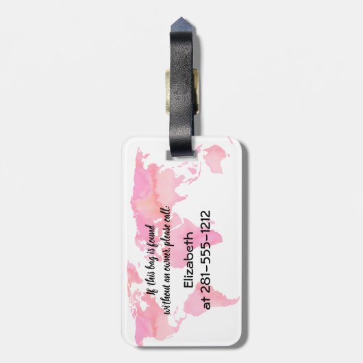 Plaatst zij zal gaan citeren Roze Waterverf Wereld Bagagelabel (Achterkant verticaal)