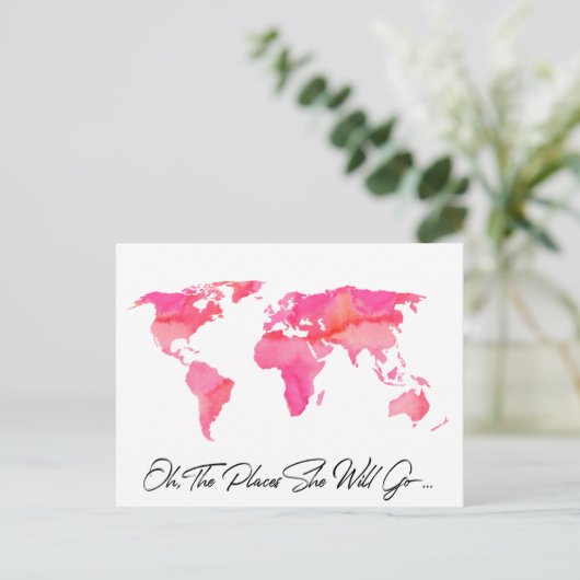 Plaatst zij zal gaan citeren Roze Waterverf Wereld Briefkaart (Staand voorkant)