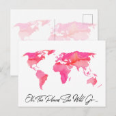 Plaatst zij zal gaan citeren Roze Waterverf Wereld Briefkaart (Voorkant / Achterkant)
